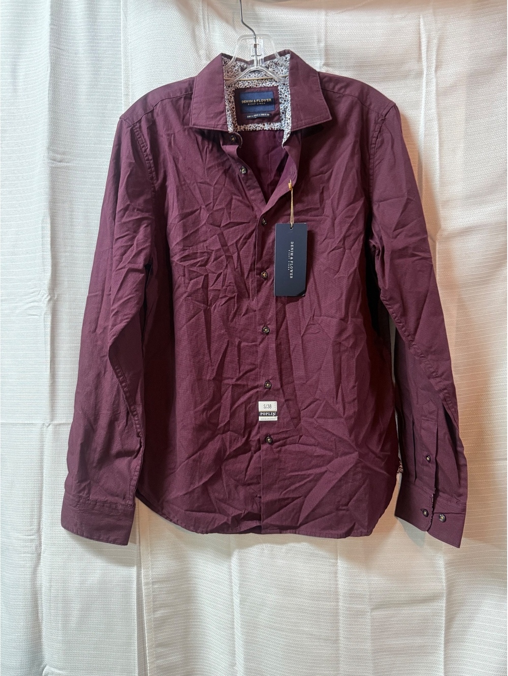 Denim & Flower Ricky Singh Burgundy 100% Cotton Men's Shirt Size S